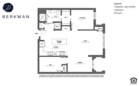 Floor plan for 1 bed, 1 bath, 906 sqft